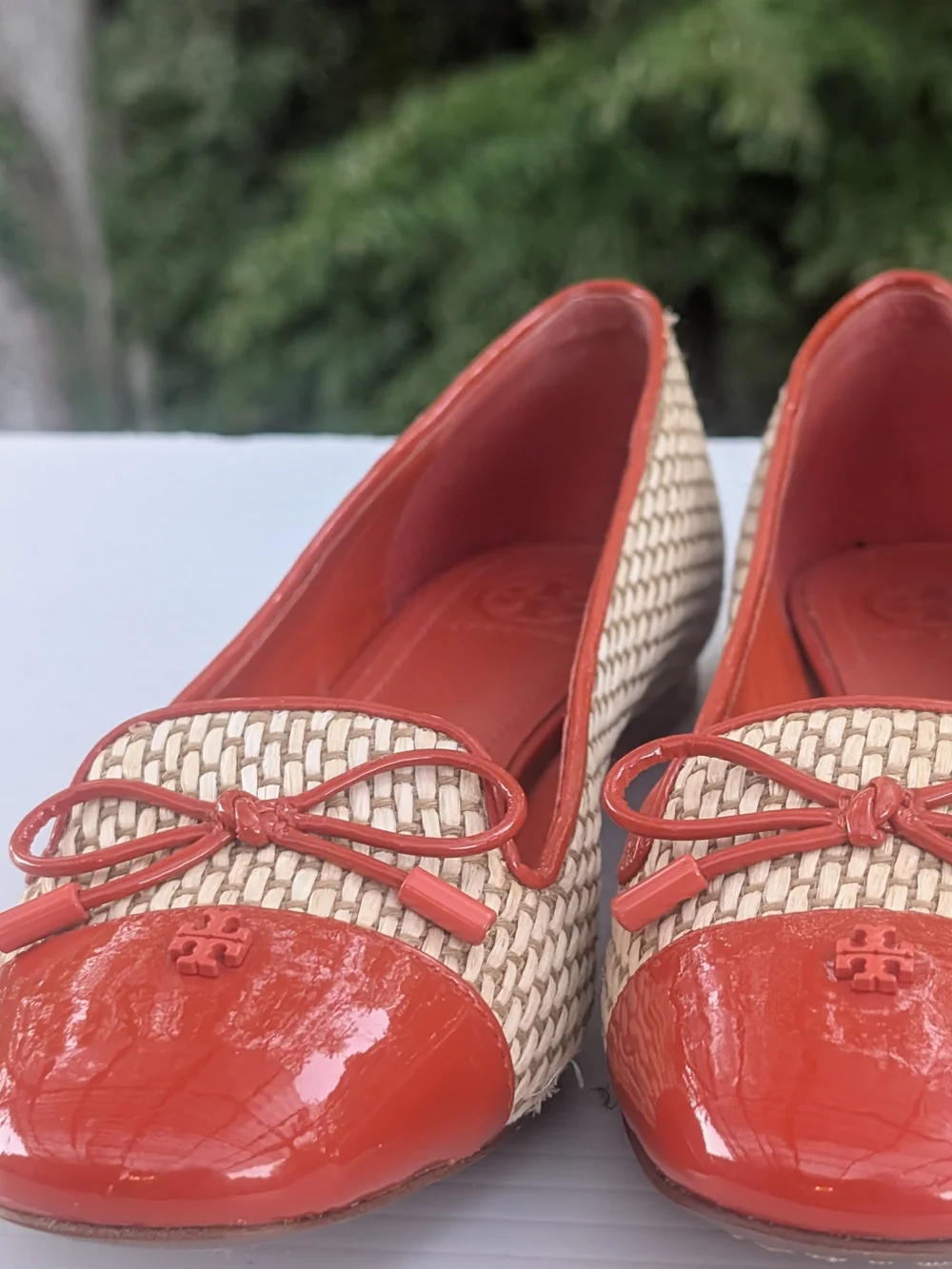 Tory Burch Coral Patent & Woven Ballet Flats